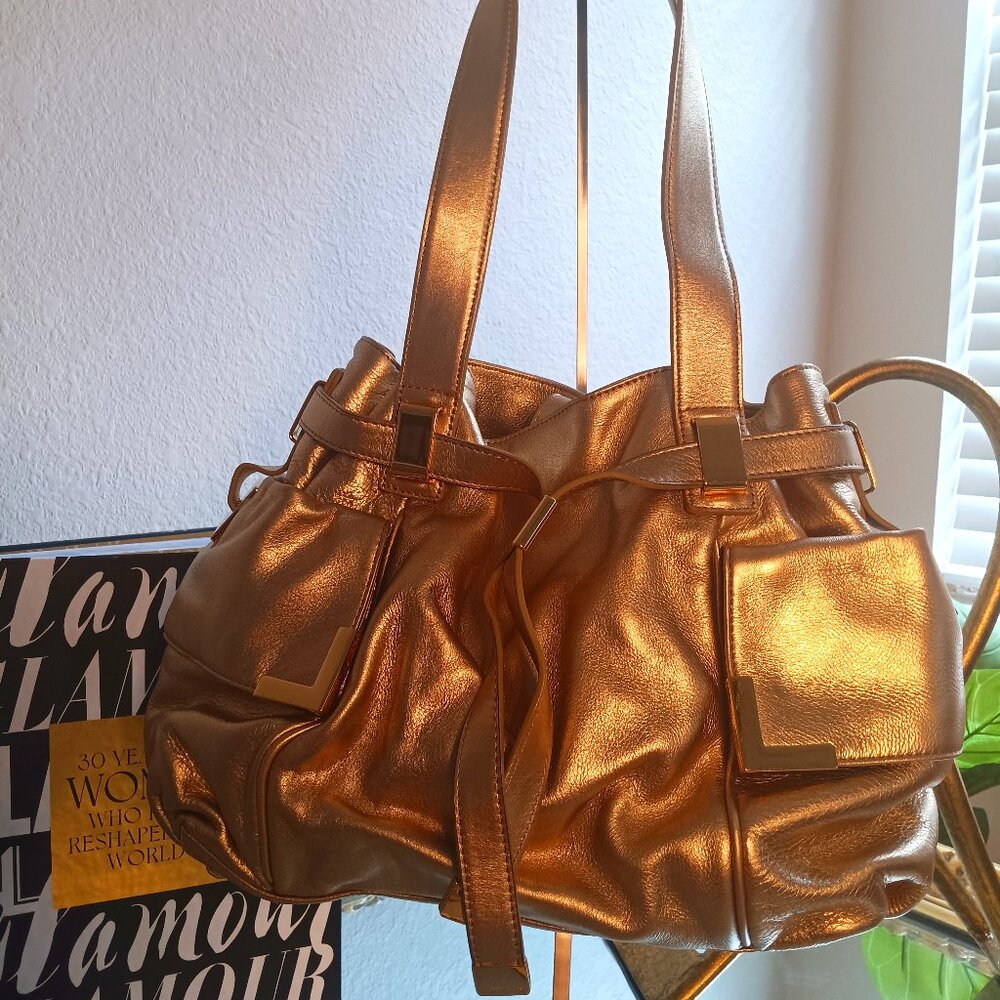 NWT Michael Kors Large Leather Satchel, Gold Metallic